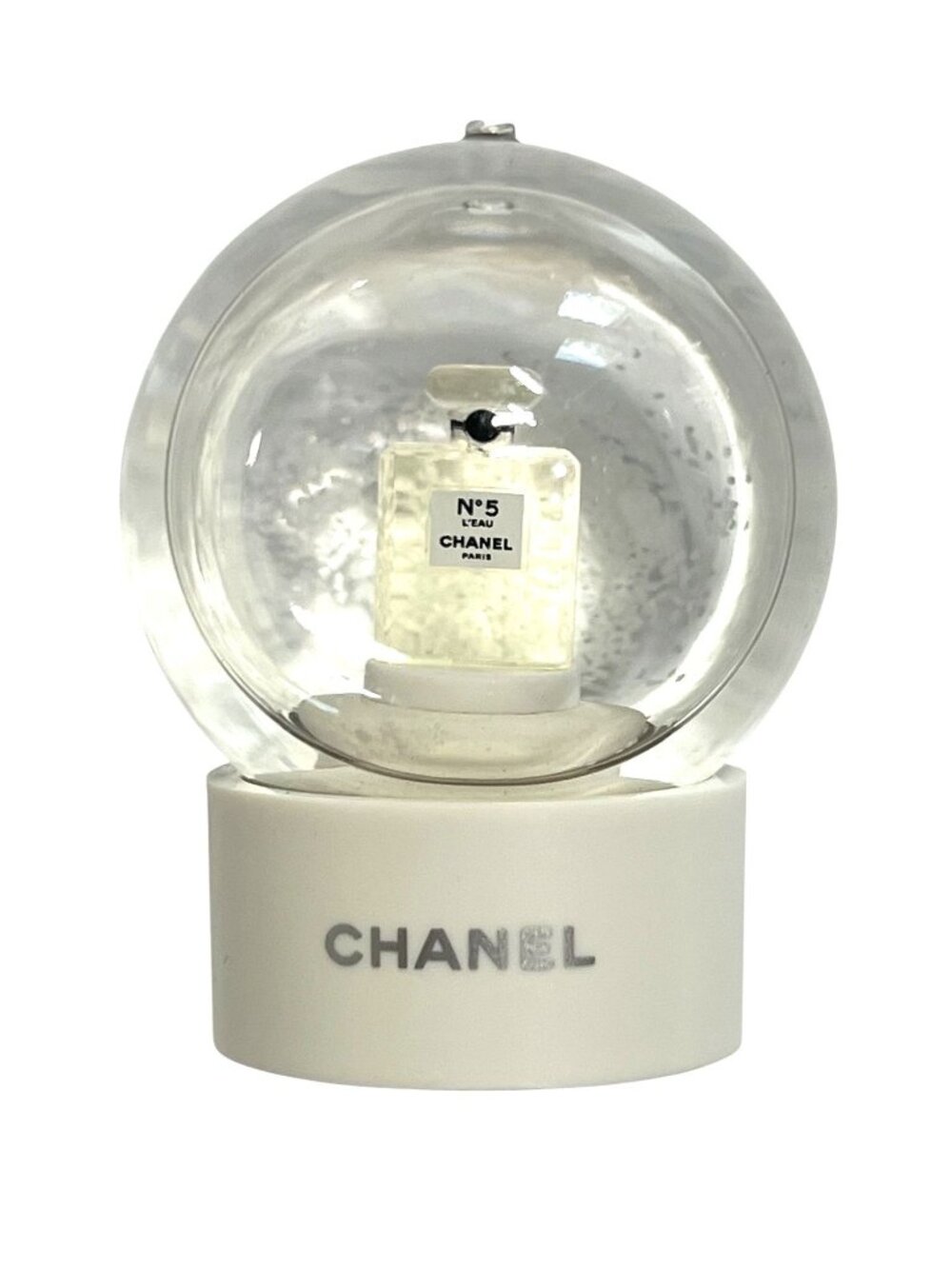 Chanel Perfume No 5 White Snow Globe Tree Ornament
